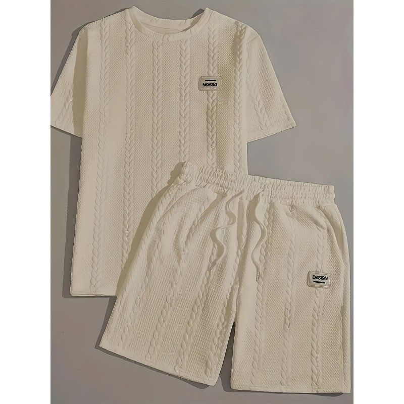 Men's Clothing Men's Wheat Ear Flower Pattern Comfortable 2 Piece Knitted Suit Shorts Standard US Size English Washing Label_voghion.com