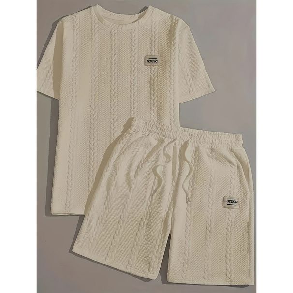 Men's Clothing Men's Wheat Ear Flower Pattern Comfortable 2 Piece Knitted Suit Shorts Standard US Size English Washing Label_voghion.com