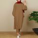 Verve 2025 New Muslim Comfortable Casual Solid Color Sleeve Round Neck Split Long Pants Set_voghion.com