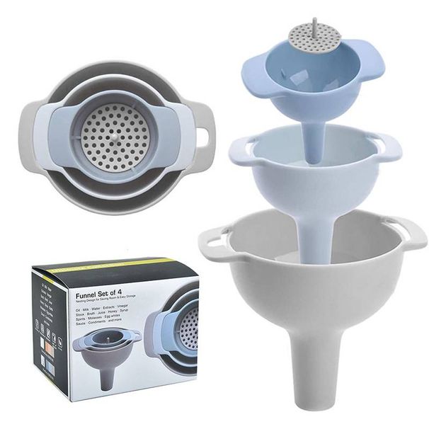 4-Piece Plastic Funnel Set - 4-in-1 Multi-Functional Kitchen Funnel for Oil Pouring, Liquid Dispensing, and Filtering_voghion.com