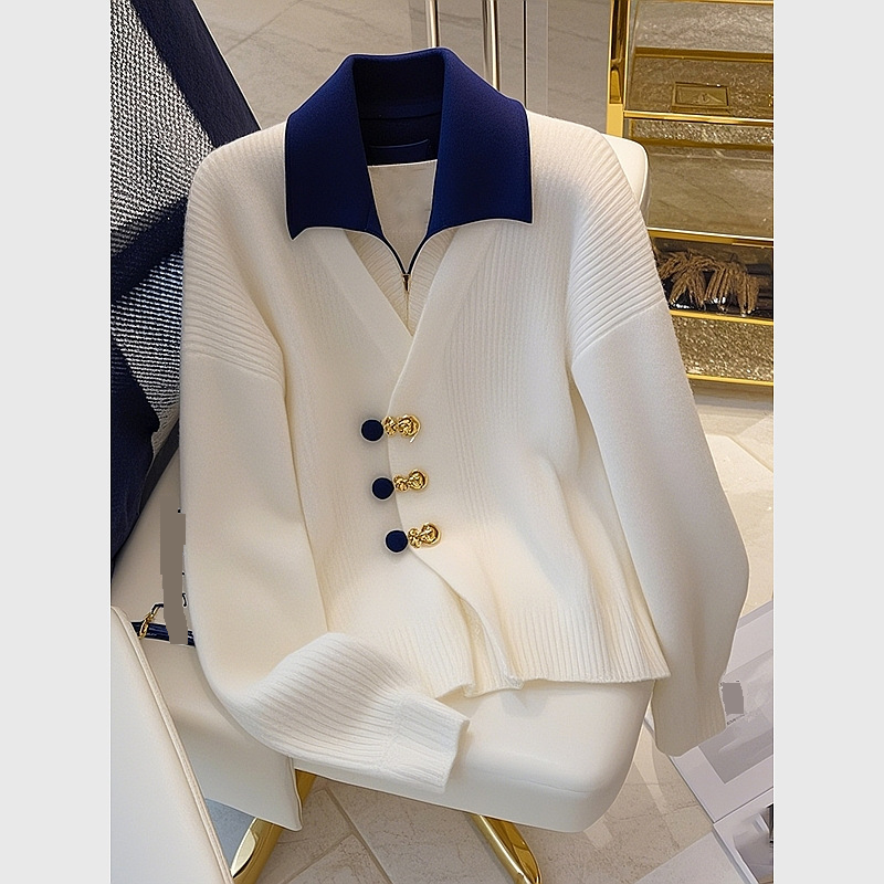 Women's Clothing autumn white two piece knitted sweater tops for women, niche design, high end temperament, small fragrance style sweater_voghion.com