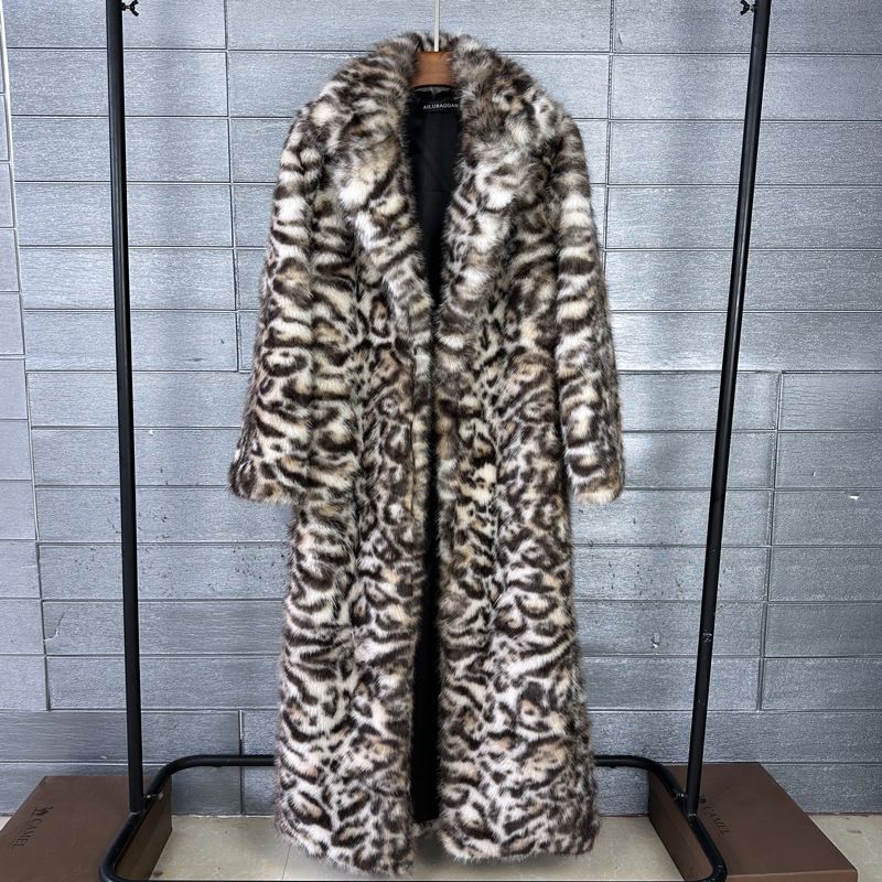 Luxury Leopard Print Faux Fur Coat – Long Suit Collar Winter Coat For Women (S/M/L/XL)_voghion.com
