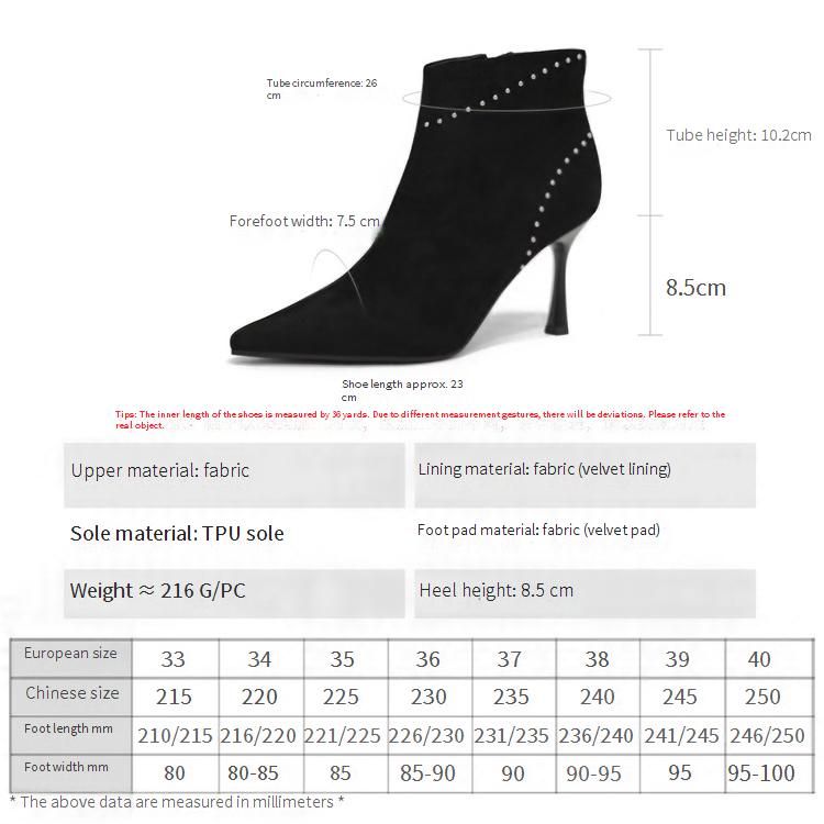 Cameido Women'S Pointed Toe Suede High Heel Boots With Rhinestones Slim Heels For Autumn And Winter_voghion.com