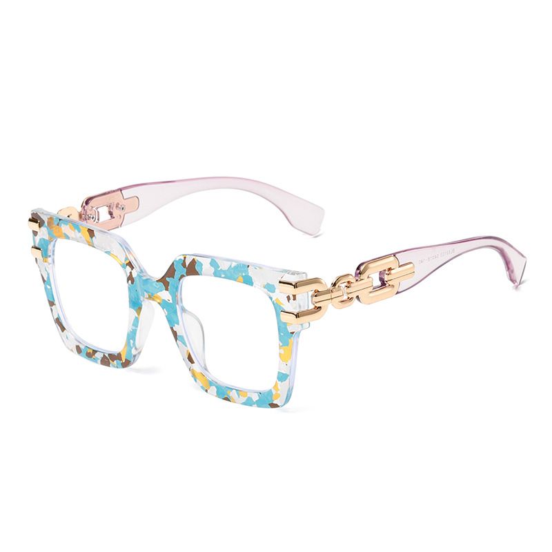 New Metal Chain Large Frame No-Makeup Fashion High-End Anti-Blue Light Non-Prescription Glasses 69103_voghion.com
