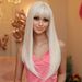 White Long Straight Synthetic Wigs For Women Colorful Cosplay Party Hair With Bangs White Wig HighTemperature_voghion.com