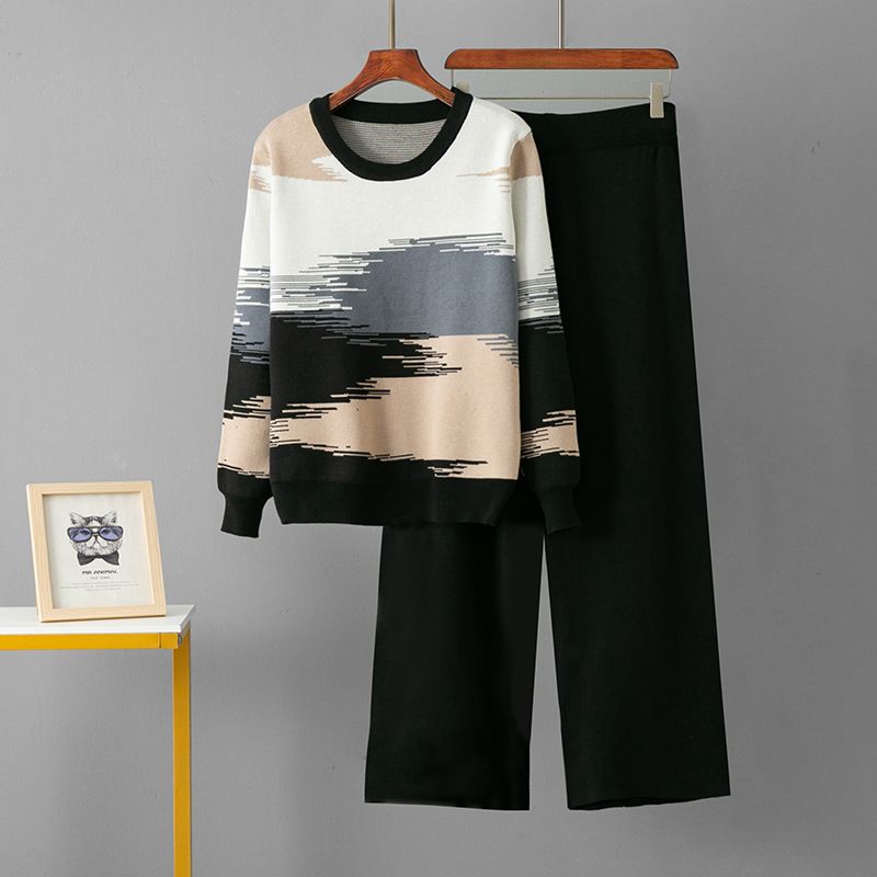 Women's Clothing Round Neck Jacquard Contrast Color Sweater For Women New Loose Slim Casual Versatile Knitted Sweater Fashionable Temperament Top_voghion.com