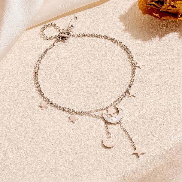 Modisches Titan-Herz-Set, Edelstahl, farbbeständig, herzförmig, Mond-Fußkettchen, Quaste für Damen_voghion.com