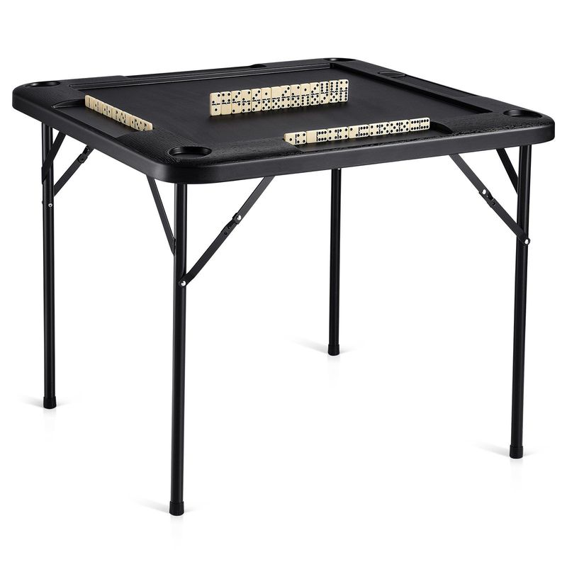 VEVOR Mahjong Table 4 Player Folding Card Table & 4 Cup Holders Chip Trays Black_voghion.com