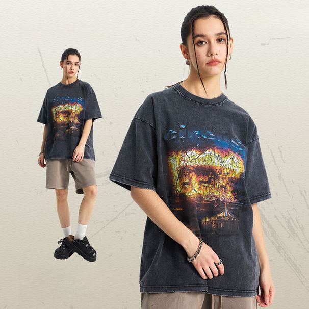 Washing Water Old Edging Retro Short-sleeved T-shirt Men's Washing Water T Old Loose Tide T_voghion.com