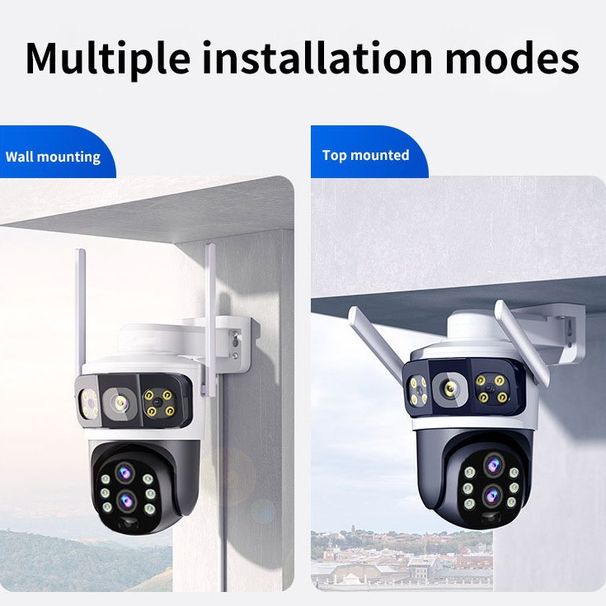 Caméra solaire à triple écran panoramique à 360 degrés, sans réseau, télécommande, surveillance extérieure sans fil pour la maison_voghion.com