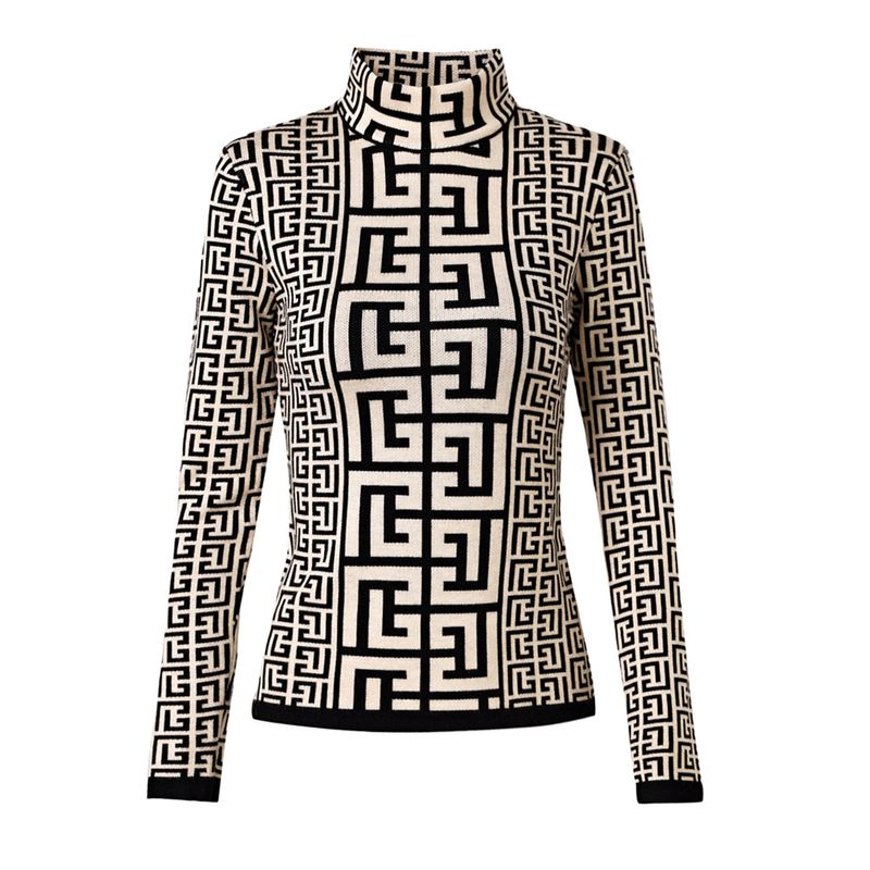Pull à col roulé pour femmes, motif noir et blanc, bas à usage unique, haut intérieur_voghion.com
