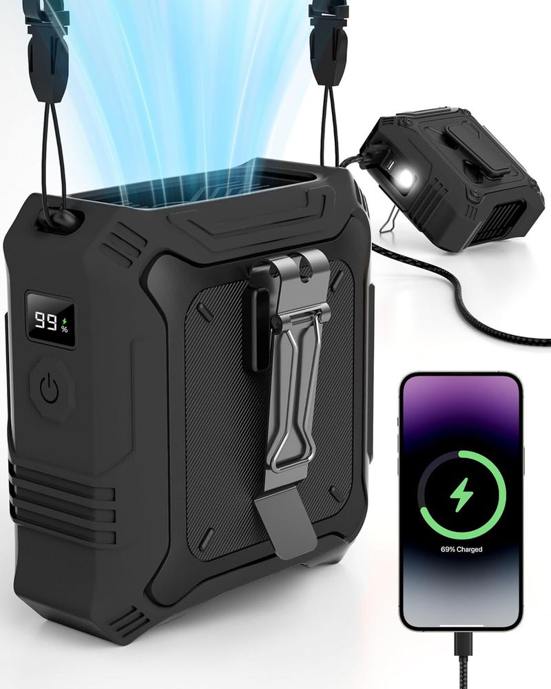 2025 USB Ładowanie Pas Wentylator Cyfrowy Wyświetlacz Przenośny Z Mobilnym Zasilaczem Silny Wiatr Zewnętrzny Wentylator_voghion.com