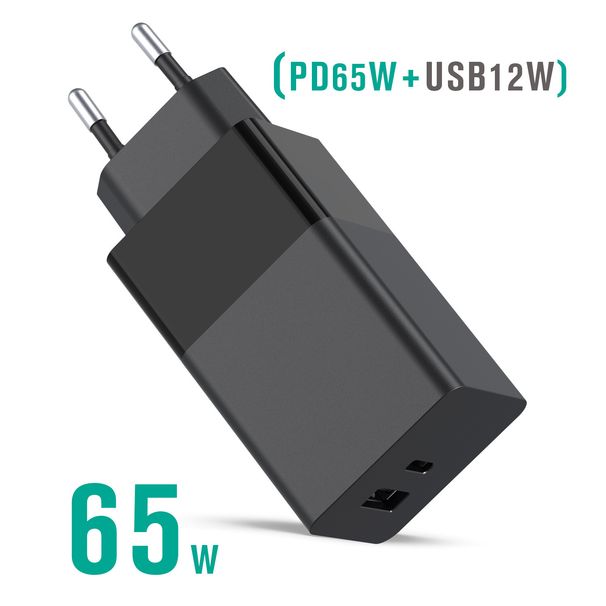 65W GaN USB C väggladdare nätadapter, 2 portar PD 65W PPS QC 45W SCP för bärbara datorer MacBook iPad iPhone Samsung Xiaomi_voghion.com
