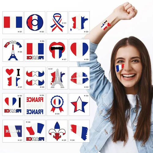 FRANCIA Adesivi per tatuaggi con bandiera del giorno di Parigi Francia, evento, carnevale, adesivi per il viso impermeabili olimpici_voghion.com