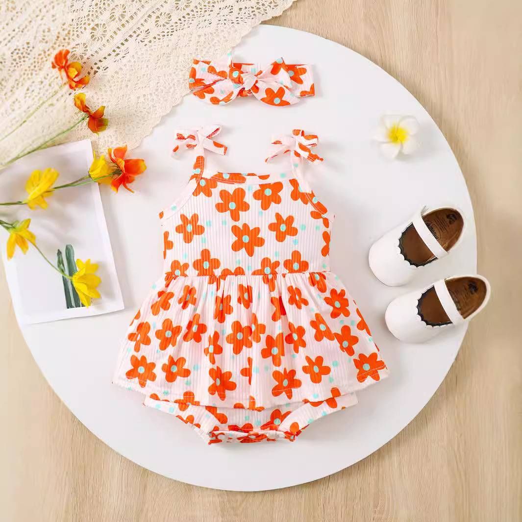 Odzież dziecięca specjalizuje się w nowych produktach dla małych dziewczynek, bezrękawnik, pełny, drukowany, trójkątny kombinezon_voghion.com