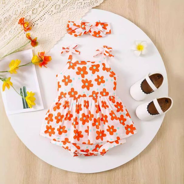 Odzież dziecięca specjalizuje się w nowych produktach dla małych dziewczynek, bezrękawnik, pełny, drukowany, trójkątny kombinezon_voghion.com