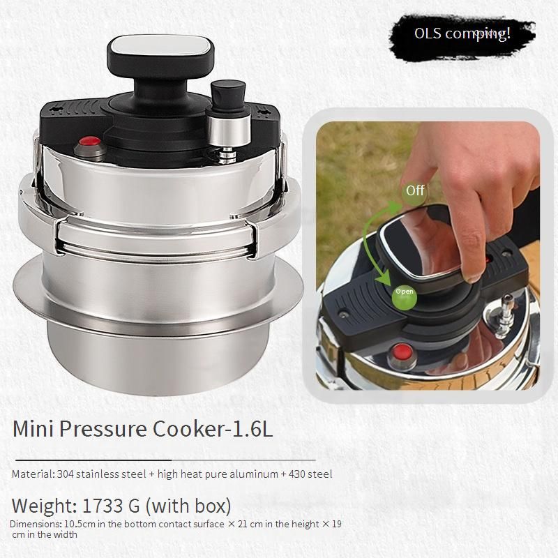 Portable Camping Pressure Cooker - 1.6L Stainless Steel For Outdoor Cooking Soup & Rice (Compact & Fast Heating For Car Camping & Hiking)​​_voghion.com
