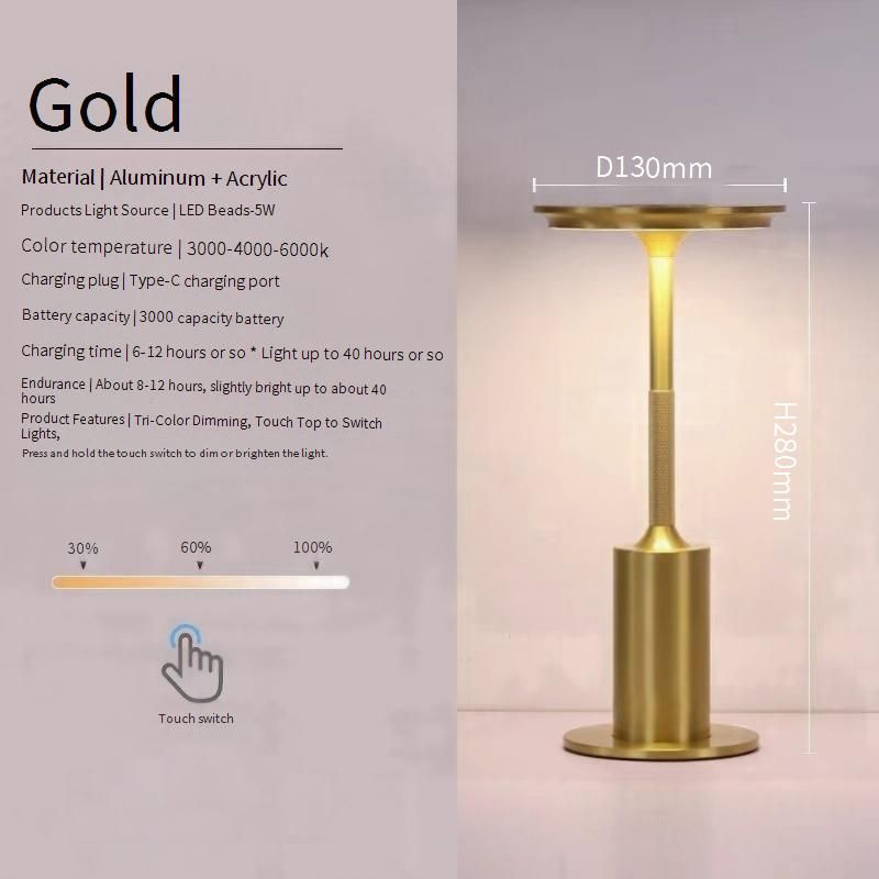 Touch Control LED Table Lamp - Rechargeable Eye Protection Bedside Light, Industrial Style For Bar, Restaurant & Bedroom, Dimmable Warm/Cool White_voghion.com