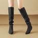 Cameido Women's Velvet Pointed Toe Western Stackable Ankle Boots With Lazy Fold Design For Autumn_voghion.com