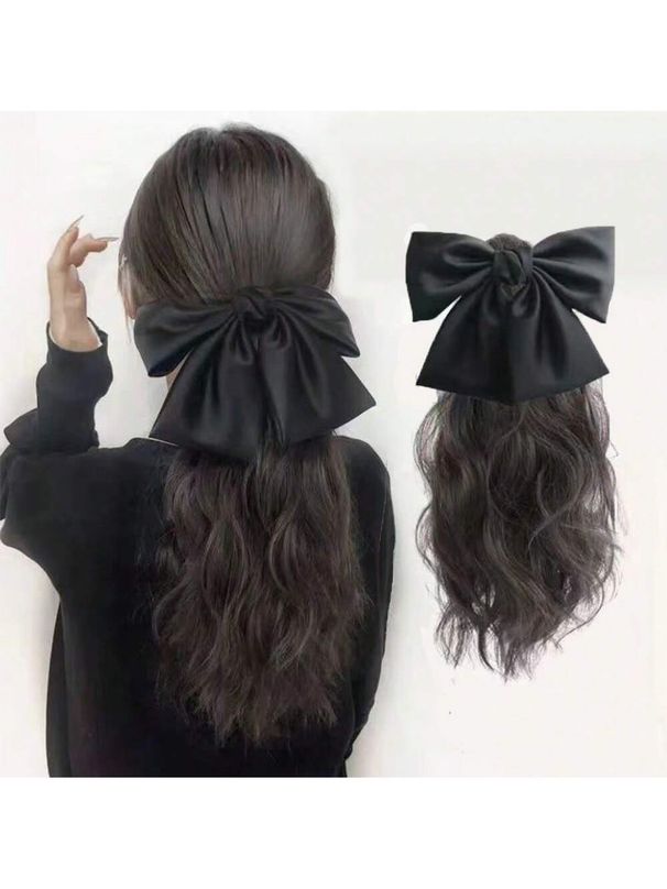 Parrucchino per coda di cavallo nero naturale con coulisse lunga e ondulata per le donne_voghion.com