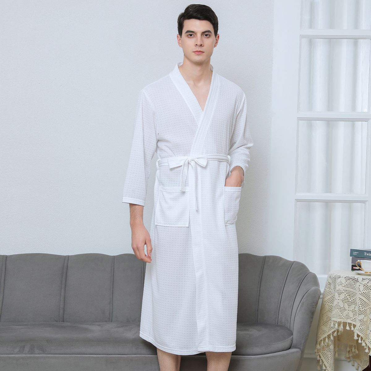 Waffle Bathrobe Kimono Yukata Men's Foreign Trade Thin Yukata With Loungewear_voghion.com