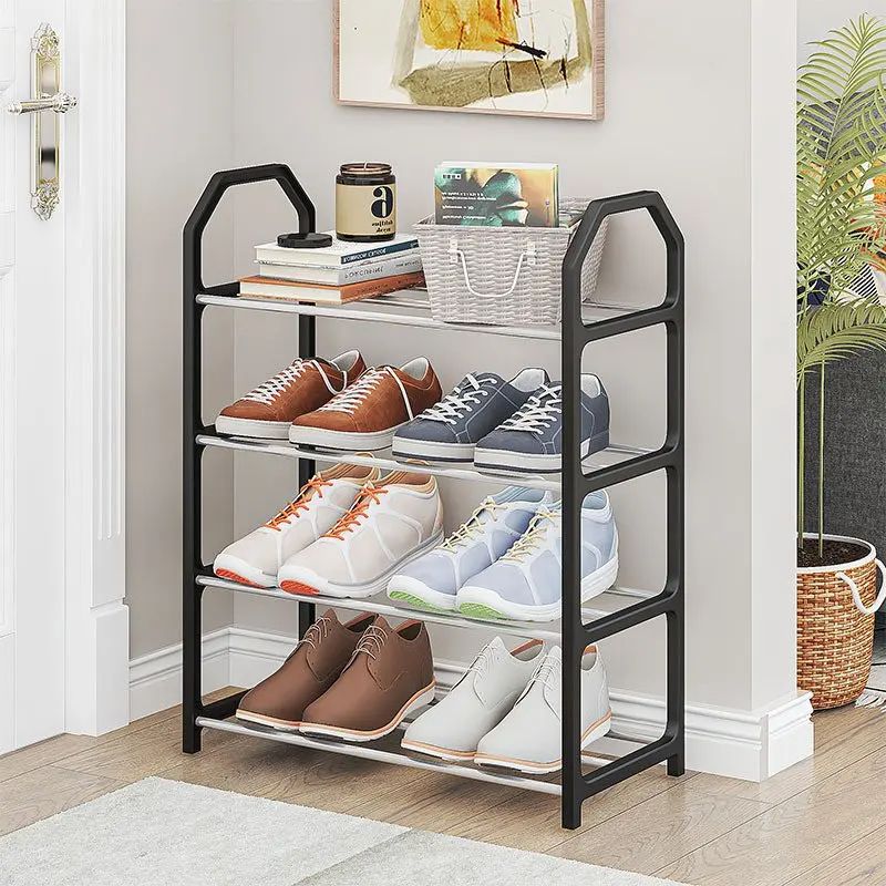 4-Layer Assembled Stainless Steel Simple Shoe Rack Living Room Space Saving Shoes Organizer Household Storage Cabinet_voghion.com