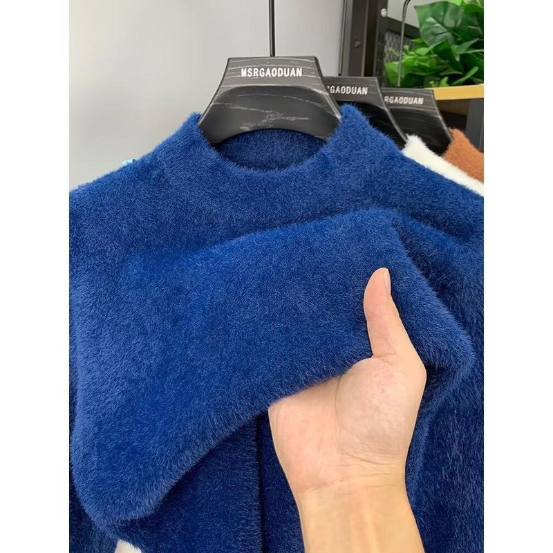 Abbigliamento maschile Maglione in pile di visone a collo alto da uomo, autunno e inverno, più maglione lavorato a maglia spesso in velluto, caldo, con collo medio, top, vestiti alla moda_voghion.com