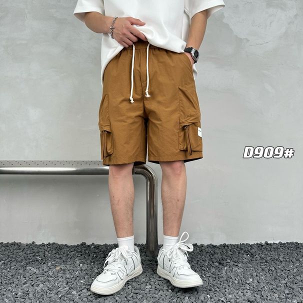 men's Quick-drying summer multi-pocket thin solid color simple loose cargo shorts men's five-point casual trendy brand sweatpants_voghion.com