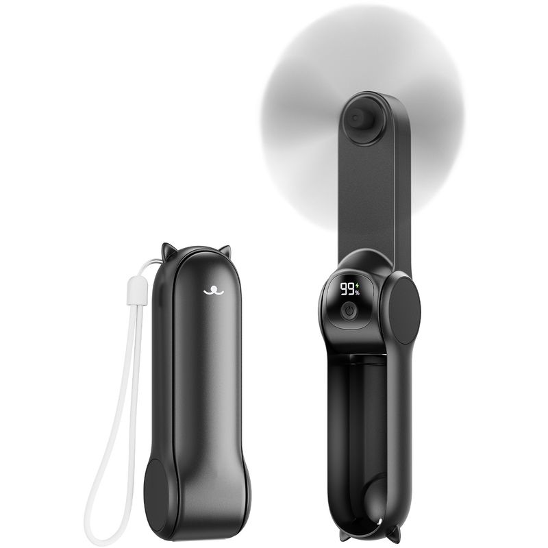 Handheld Fan Mini Desktop Can Be Used As A Power Bank Folding Outdoor Convenient Long Battery Life Cartoon Digital Display Fan_voghion.com