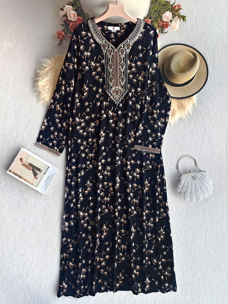 Robe pour femme musulmane – Caftan léger en coton brodé, coupe ample et respirant, idéal pour le printemps et l'été, style ethnique moyen-oriental_voghion.com