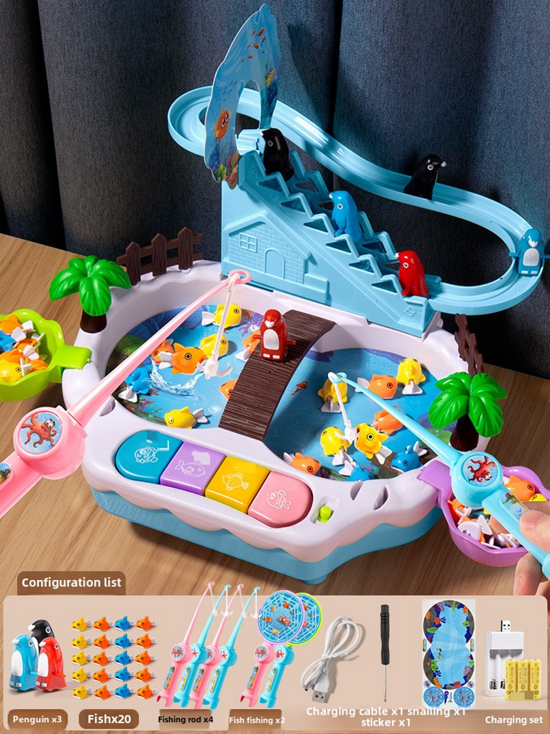 Magnetic levitation track electric fishing children's early education puzzle can add water sliding music fishing table toys boys and girls_voghion.com