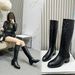 Elegant Chunky Heel Knee High Boots For Women Genuine Leather Riding Boots With Contrast Stitching, Waterproof & Slip-Resistant Comfortable_voghion.com