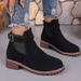 New Style Women's Martin Boots In Autumn And Winter, With Elastic Strap And Belt Buckle, Round Toe, Square Heel, Mid-calf Boots, Women's Shoes_voghion.com