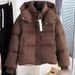 Women's Korean Style Short Puffer Jacket With Detachable Hood - Lightweight Warm White Duck Down Coat For Winter (Black/Coffee)_voghion.com