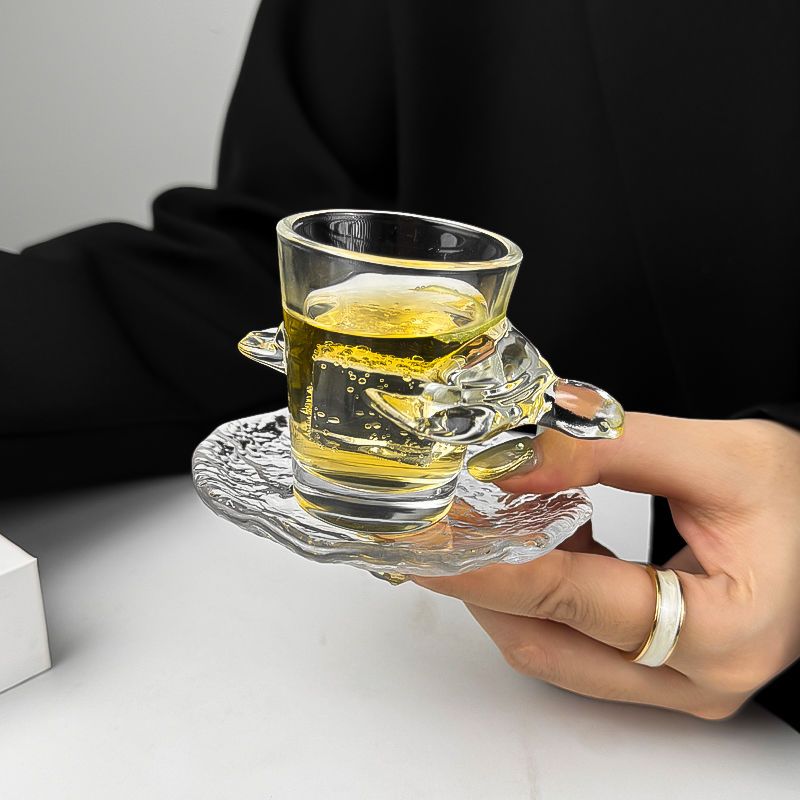 High-Value Animal Personality Bar Home Ins Style Niche Design And Saucer Set Transparent Relief Glass Cup_voghion.com