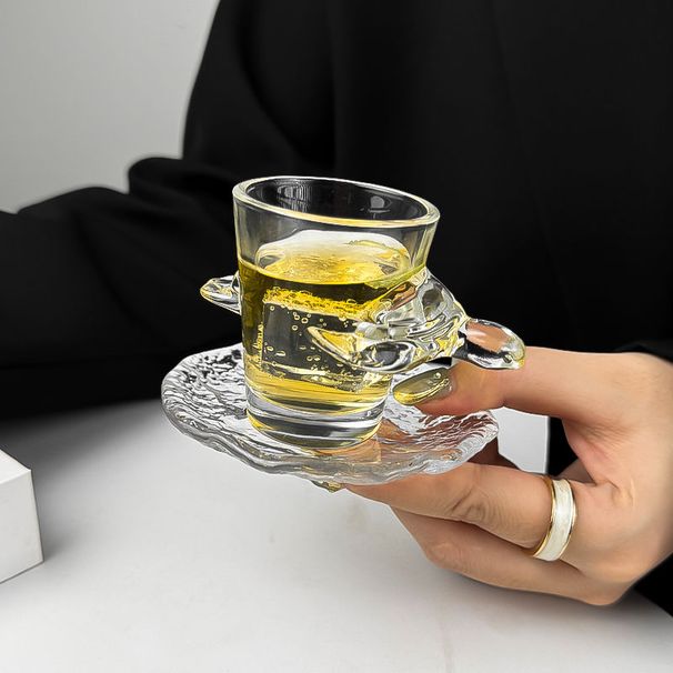 High-Value Animal Personality Bar Home Ins Style Niche Design And Saucer Set Transparent Relief Glass Cup_voghion.com