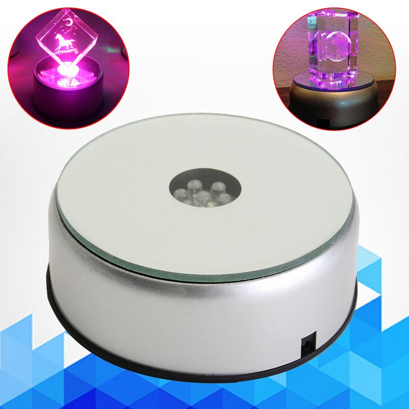 LED Colorful Luminous Base Light Laser Rotating Crystal Display Base Stand Holder with  US Adapter Glass Transparent Objects_voghion.com