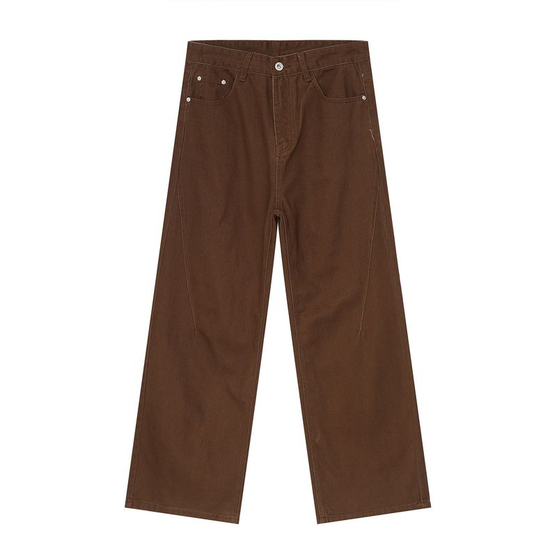 Stile di abbigliamento maschile Colore puro Stile semplice Jeans dritti larghi di base_voghion.com