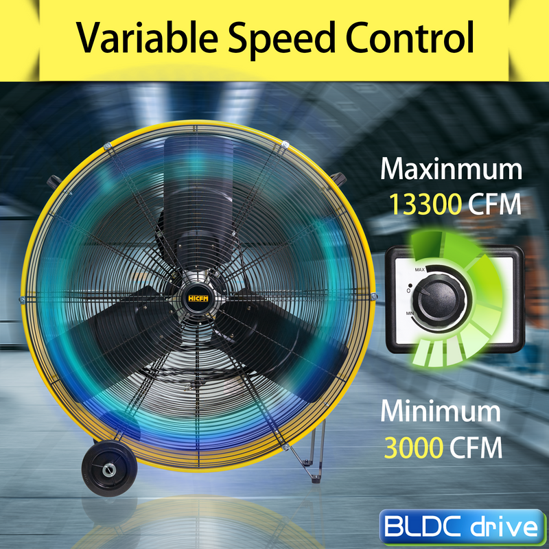 FAN-D30FDC 13300 CFM 30" Heavy Duty High Velocity Barrel Floor Drum Fan With DC Brushless Motor Stepless Speed Adjustment For Workshop Garage_voghion.com