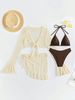 Damenbekleidung Mesh Langarm Cover Up Badeanzug Strand Bikini Split Badeanzug Damen Vierteiliges Set_voghion.com