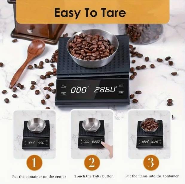 1pc 6.61LB Digital Coffee Scale With Timer, 0.1g Accuracy, Lightweight, Battery Powered, Wet And Dry Use, Suitable For Filter, Espresso, French Press, Kitchen Use - Black Plastic, Casual Minimalist Resort Style_voghion.com