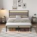 Bed Frame With Charging Station, Metal Platform Bed Frame With Fabric Upholstered Headboard, No Box Spring Needed, Large Under Bed Storage, Non-Slip_voghion.com