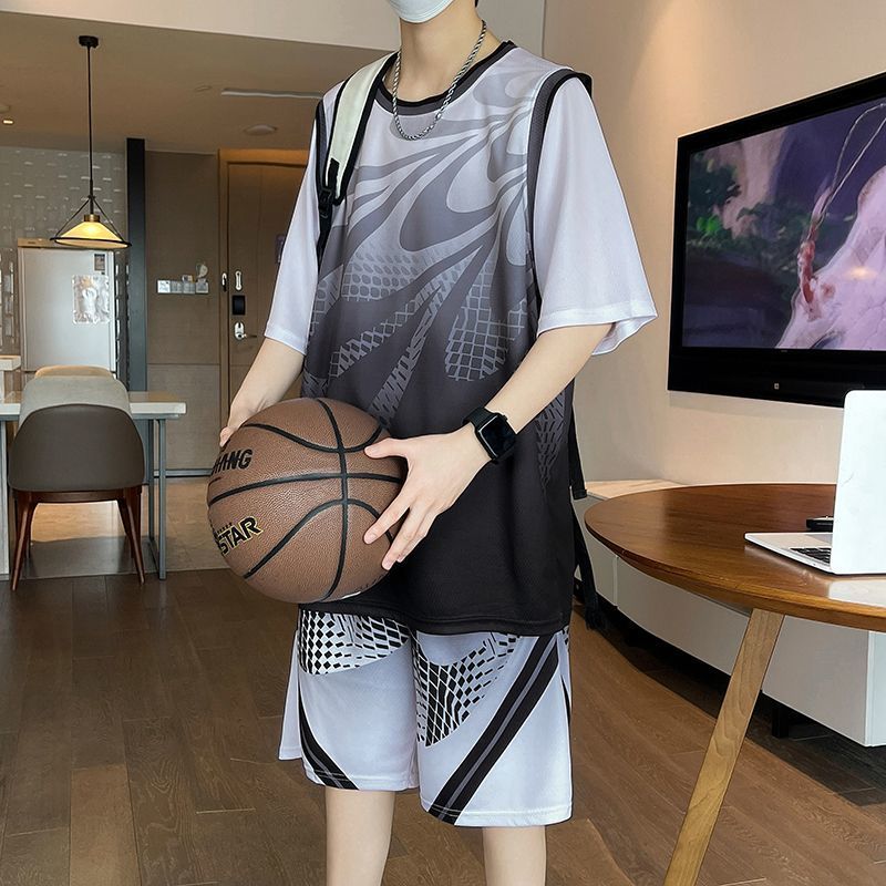 Summer New Quick-Dry Ice Silk Short Sleeve Sports Set Vest Shorts Casual Running Cool Student Basketball Wear_voghion.com