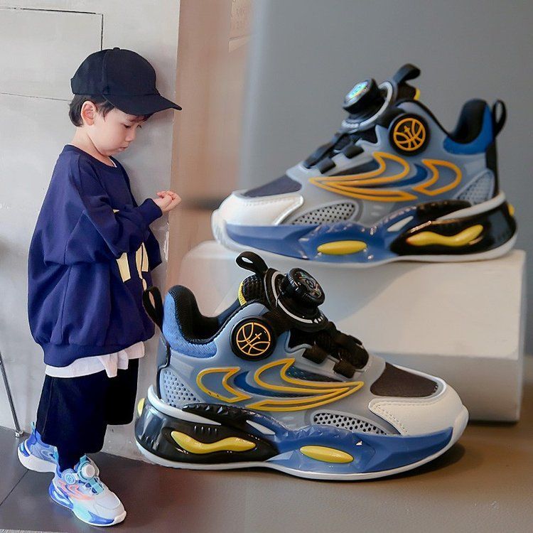 Calçados esportivos infantis novos, outono, botão giratório, médio e grande, calçados casuais infantis, tênis de corrida para estudantes, calçados infantis_voghion.com