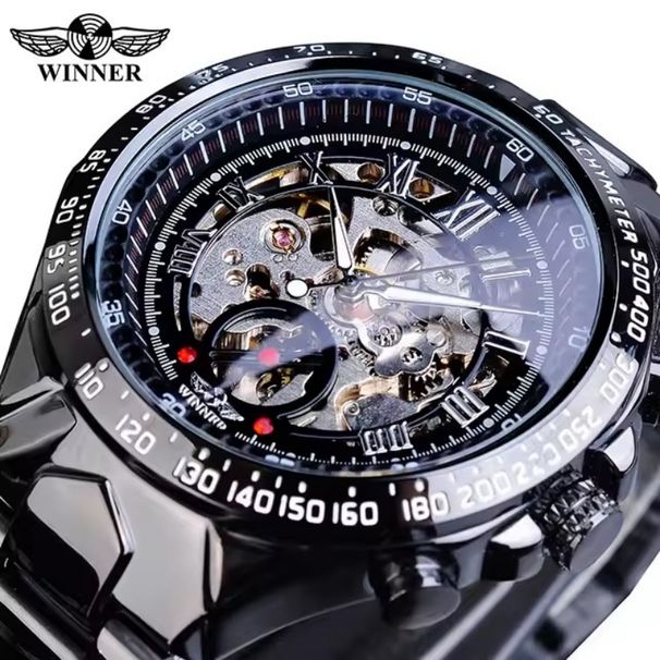 Luxurious Dial Men's Automatic Mechanical Watch - Smooth Hollow Back Design, Stainless Steel Strap, Ideal Gift For Business And Casual Wear, Ideal Fo_voghion.com