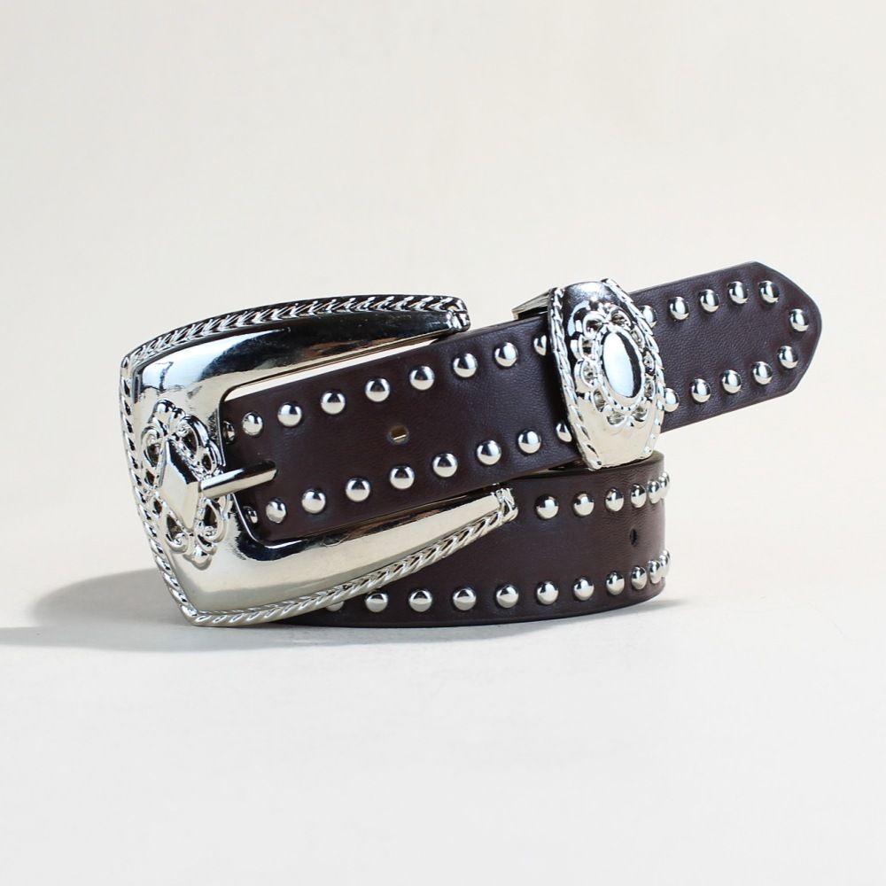 Cinturón punk vintage para mujer y hombre - Cinturón negro con tachuelas y hebilla metálica | Correa ajustable estilo gótico rock (3,8 cm de ancho, se adapta a cinturas de 71 a 101 cm)_voghion.com