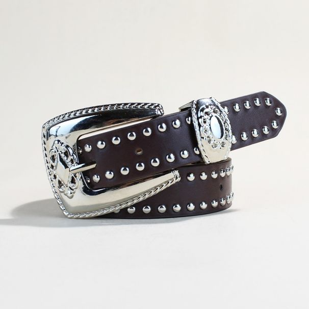 Cinturón punk vintage para mujer y hombre - Cinturón negro con tachuelas y hebilla metálica | Correa ajustable estilo gótico rock (3,8 cm de ancho, se adapta a cinturas de 71 a 101 cm)_voghion.com