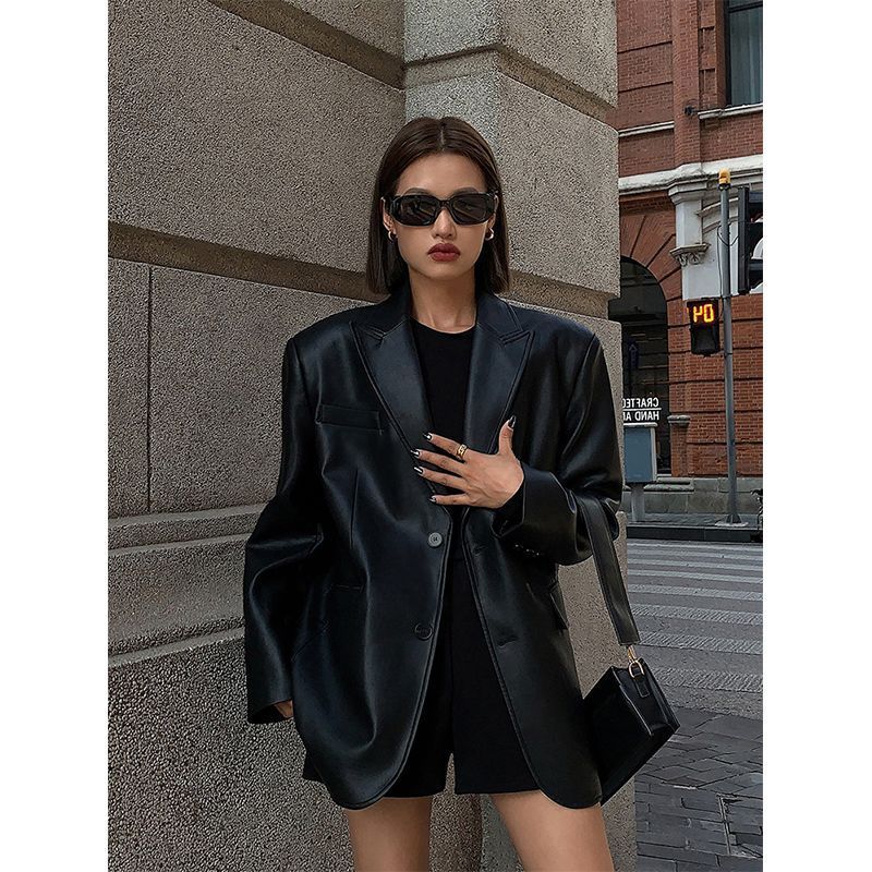 Abito da donna in pelle PU sciolto di alta qualità primavera e autunno nuovo stile_voghion.com