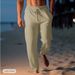 Men's Cotton Linen Pants Summer Casual Beach Drawstring Elastic Waist Straight Leg Breathable Comfortable Trousers_voghion.com