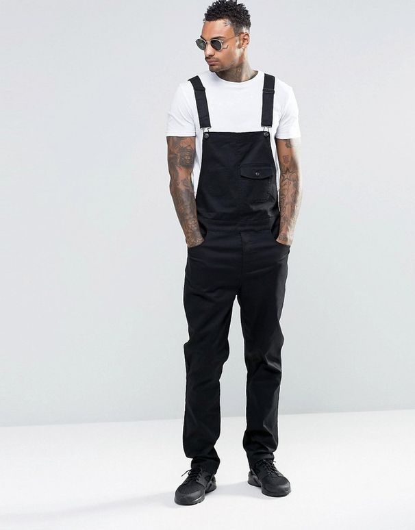 Men's Denim White Bib Pants Slim Fit Trousers Bib Pants_voghion.com